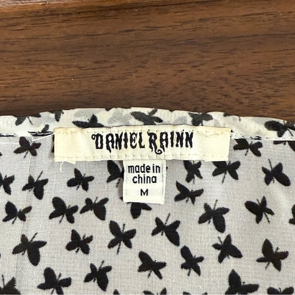 Daniel Rainn Black White Butterfly Print Sheer Blouse Medium | Spring Summer Top - Picture 5 of 8